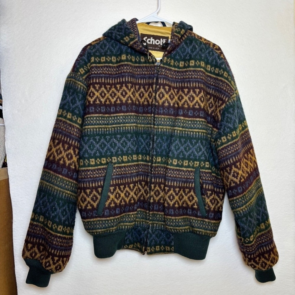 Schott NYC Vintage Blanket Bomber Jacket Men's 44 Fair Isle Made in USA